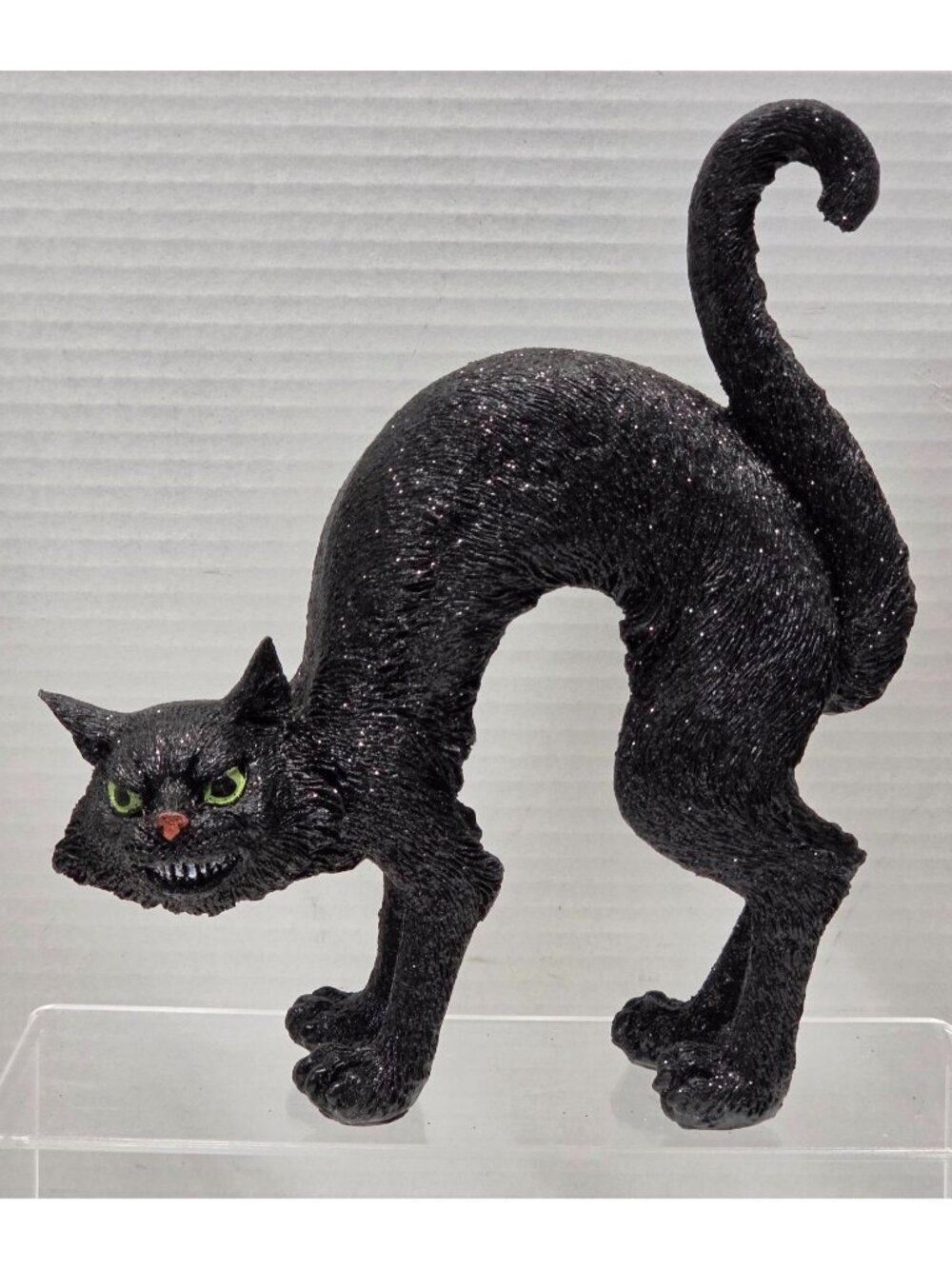Halloween Black Cat Figurine Arched Back Glitter Resin Decor 8.5" - Picture 1 of 8